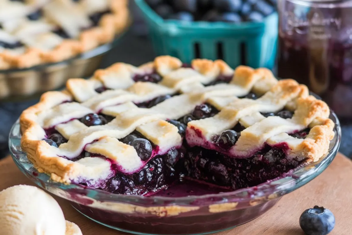 Jars of homemade blueberry pie filling without Clear Jel, cooling on a countertop