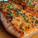 Perfectly cooked Bang Bang Salmon fillets drizzled with a creamy, spicy sauce.