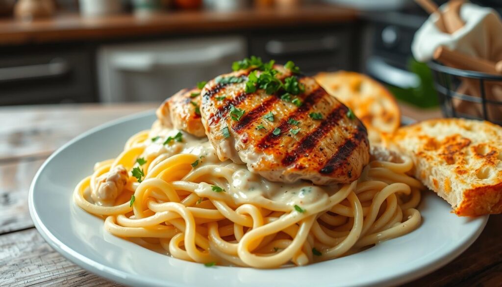 chicken alfredo garlic bread