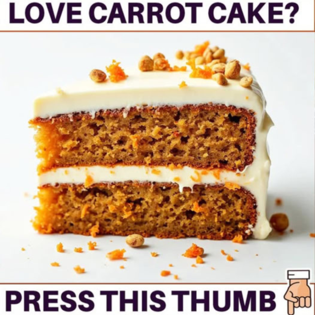 Moist carrot cake with creamy cheese frosting, garnished with chopped nuts and carrot shavings, served on a rustic white plate.