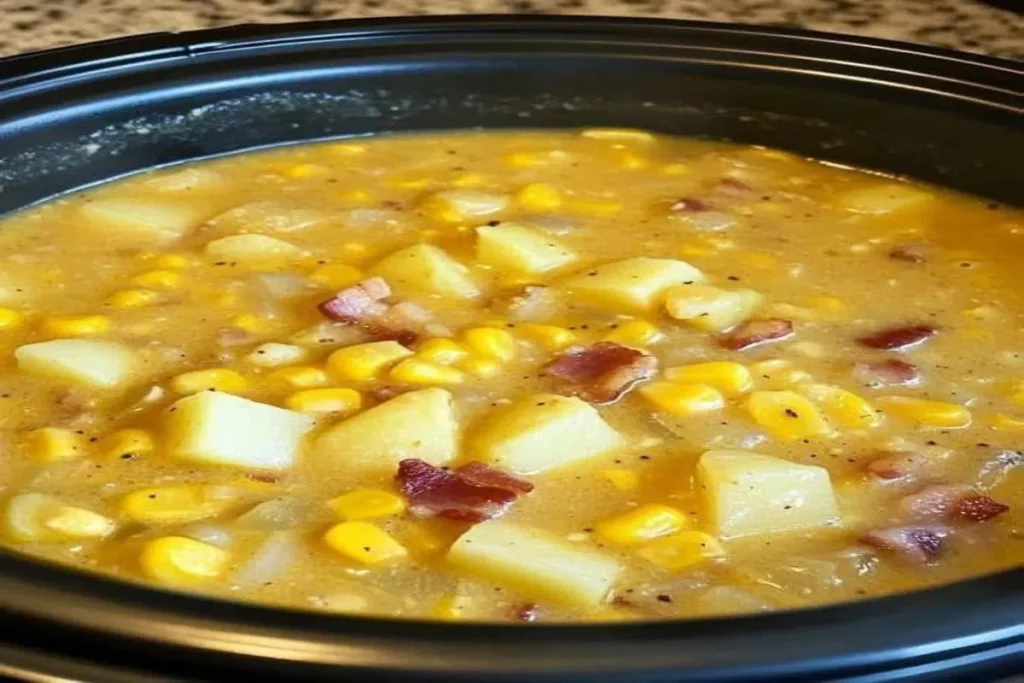 A bowl of Amish Snow Day Soup garnished with fresh parsley.